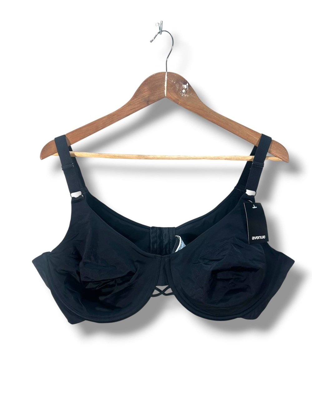 NWT Avenue Black Underwire Back Smoother Full Coverage Bra Size 46C